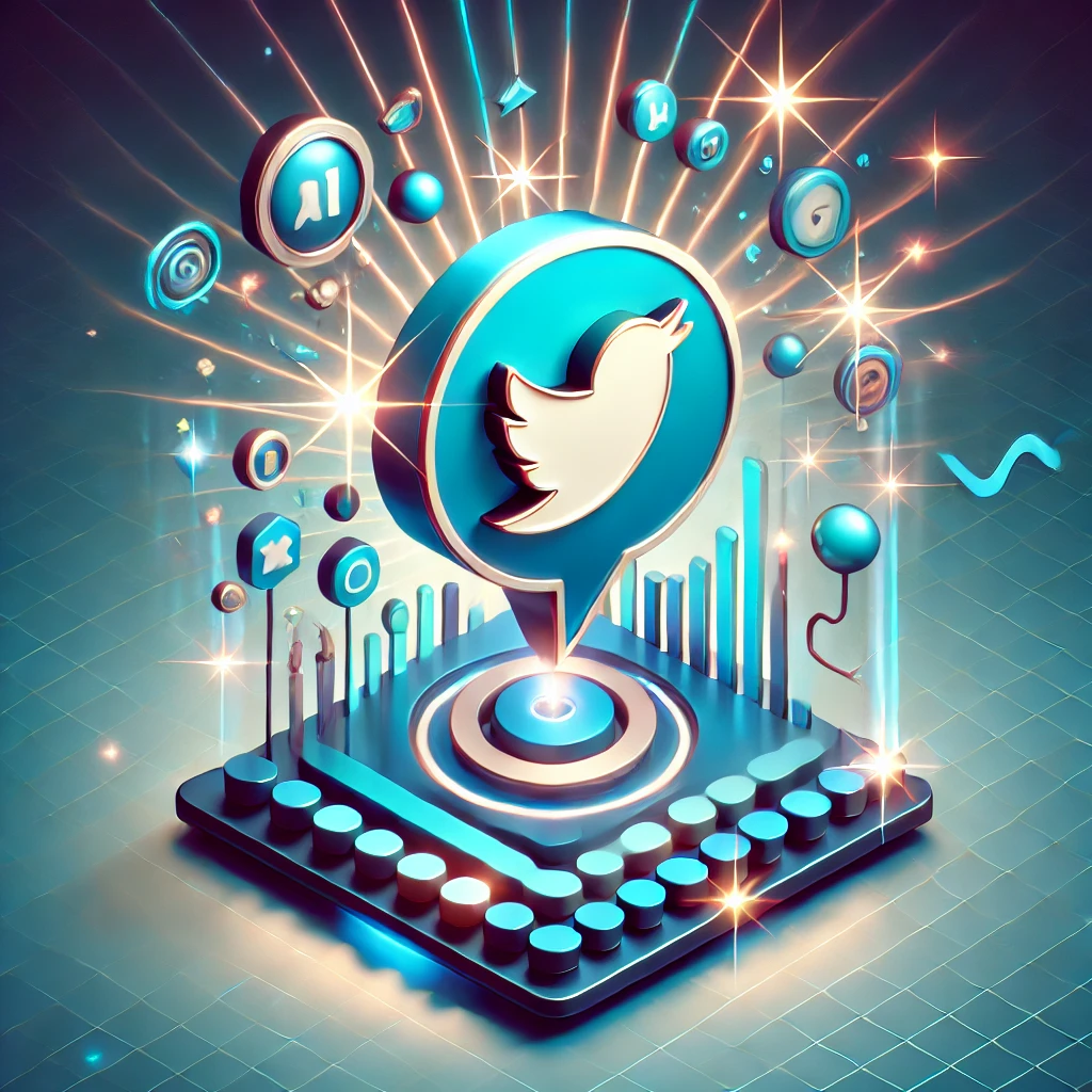 DALL·E 2024 12 11 09.13.12 A vibrant and futuristic 3D icon for a Viral Tweet Thread Creator tool. The icon features a glowing 3D Twitter logo with a series of interconnected sp
